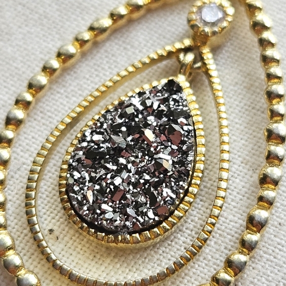 Gold over sterling CZ & druzy pendant - Picture 2 of 10